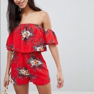 Red floral romper